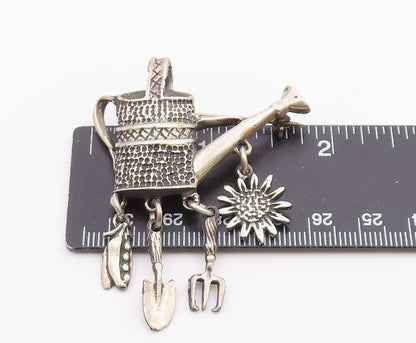 MEXICO 925 Silver  Vintage Dangling Charms Watering Can Brooch Pin  BP3113