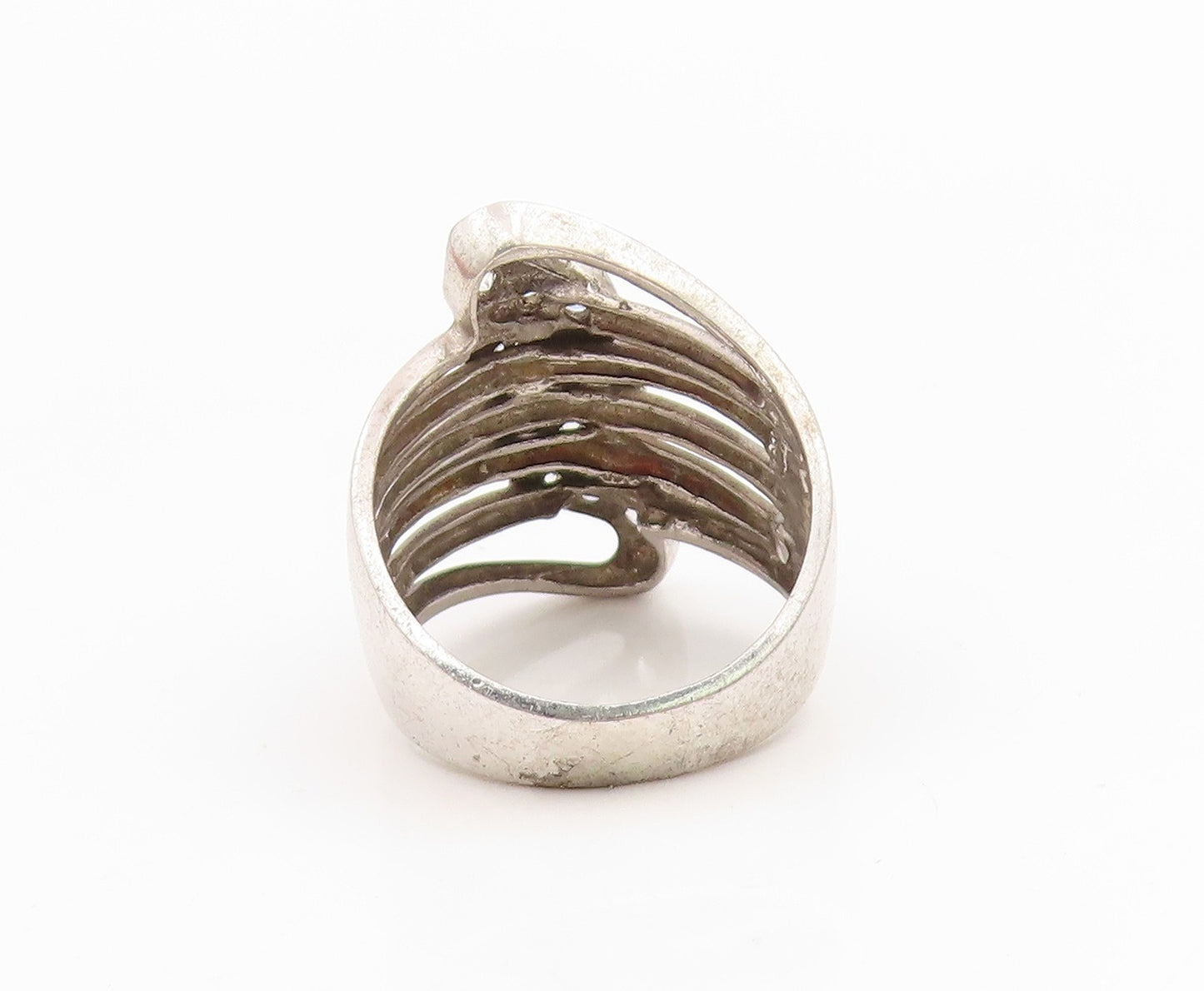 925 Sterling Silver Vintage Ring Multi Row CZ Wave Design Band  Sz 8  RG34934
