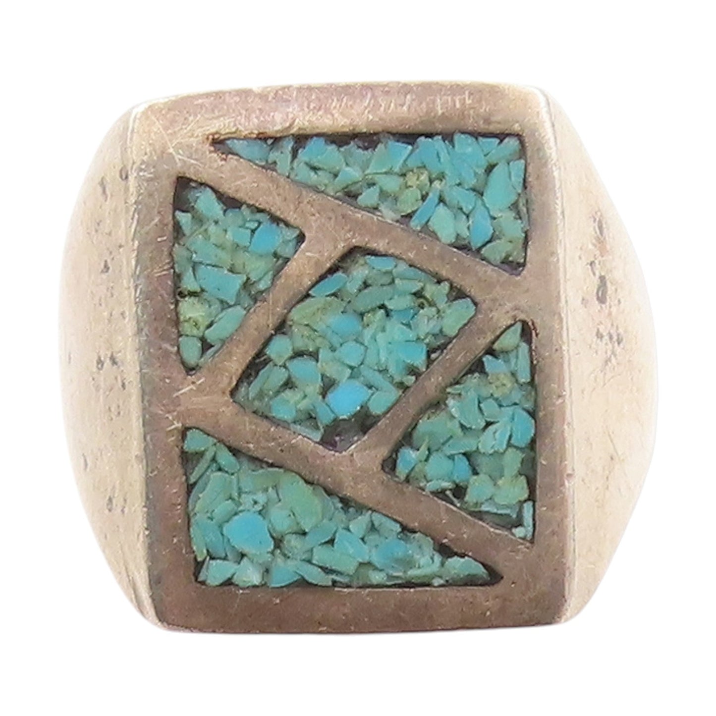 925 Sterling Silver Vintage Ring NAVAJO ZUNI Crushed Turquoise  Sz 7.5  RG33719