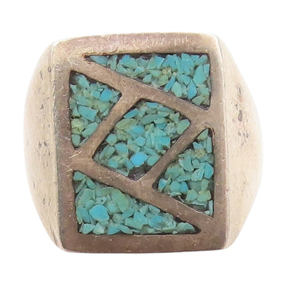 925 Sterling Silver Vintage Ring NAVAJO ZUNI Crushed Turquoise  Sz 7.5  RG33719