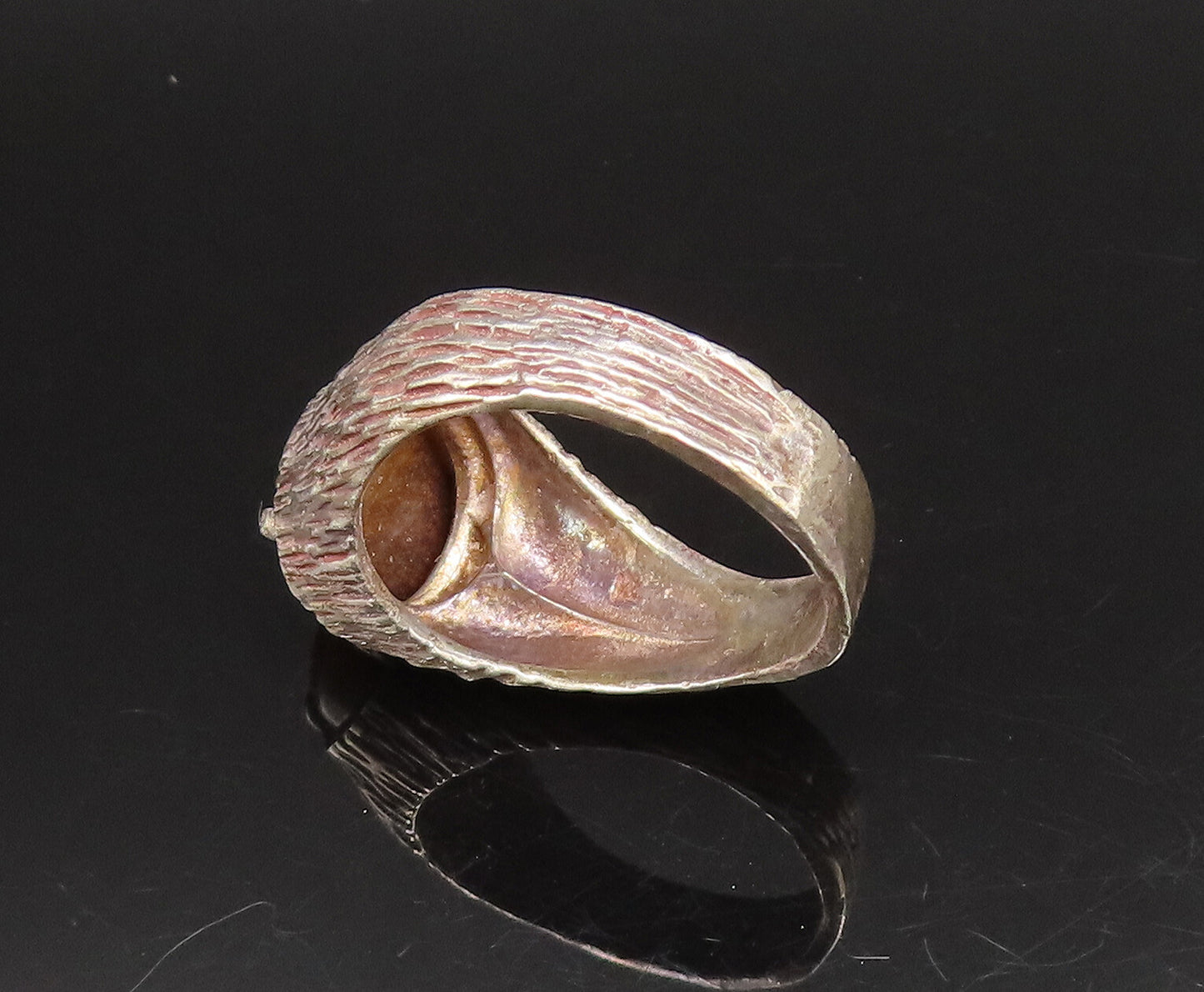 925 Silver  Vintage Cabochon Tiger's Eye Branch Textured Ring Sz 10  RG25957