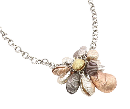 925 Sterling Silver Vintage Necklace Multi Tone Sea Shell Cluster Chain  NE4818