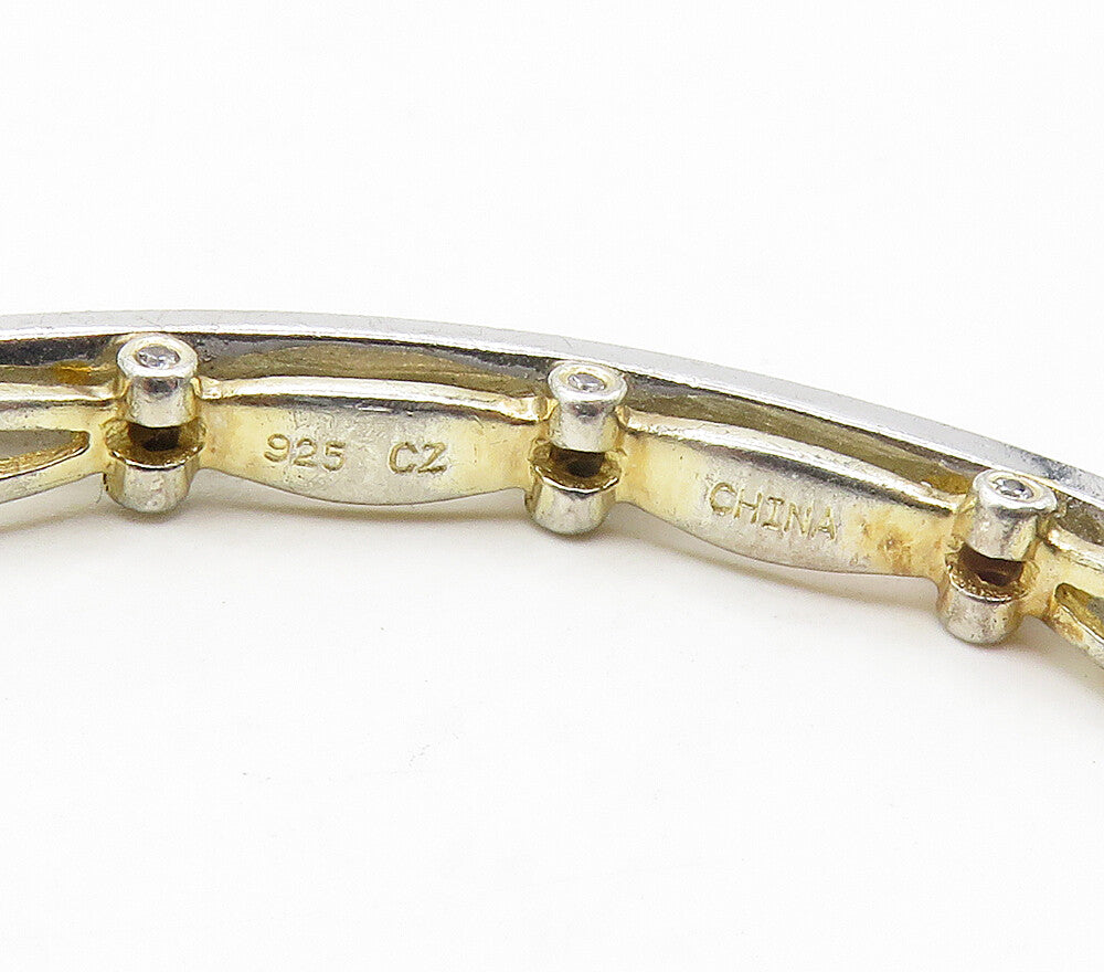 925 Sterling Silver  Cubic Zirconia Two Tone Oval Bangle Bracelet  BT6423