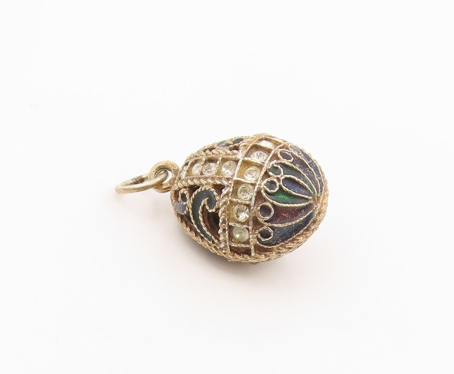 925 Sterling Silver Vintage Pendant Topaz Enameled Floral Faberge Egg  PT26226