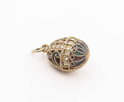 925 Sterling Silver Vintage Pendant Topaz Enameled Floral Faberge Egg  PT26226