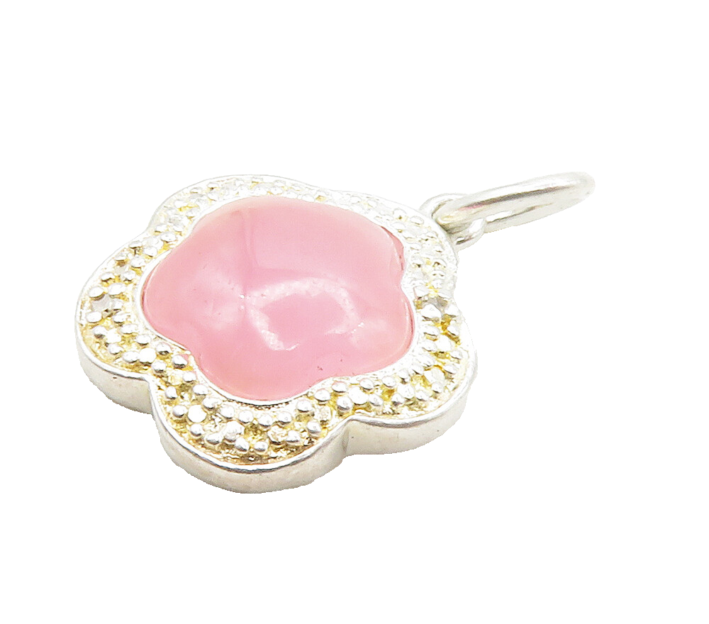 ROSS SIMON 925 Silver  Genuine Diamond & Rose Quartz Flower Pendant  PT11759