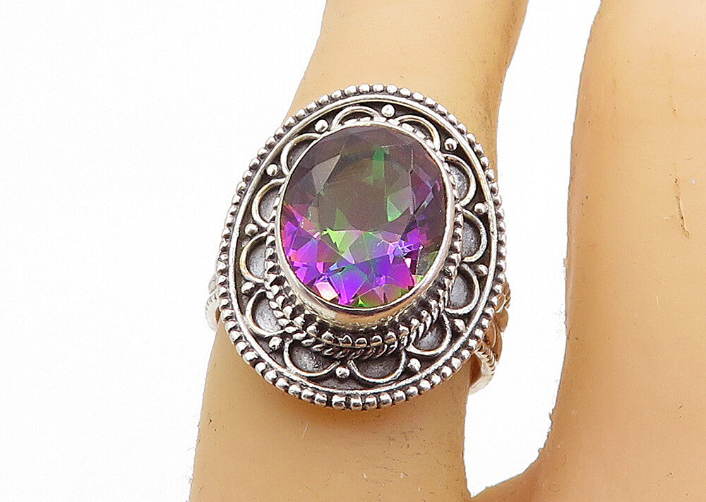 925 Sterling Silver  Vintage Mystic Topaz Floral Cocktail Ring Sz 6.5  RG7231