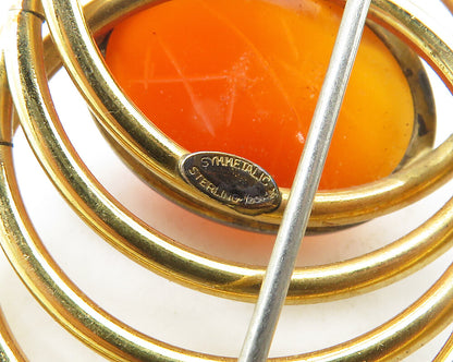 SYMMELTALIC 925 Silver & 12K GOLD  Vintage Carnelian Scarab Brooch Pin  BP7418