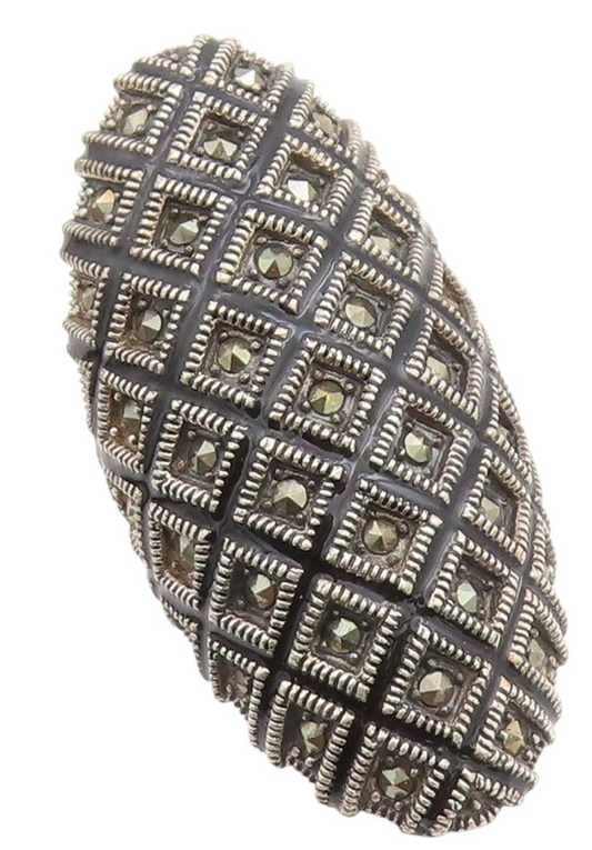 925 Sterling Silver Vintage Ring Sparkling Marcasite Knuckle Band Sz 8.5 RG33892