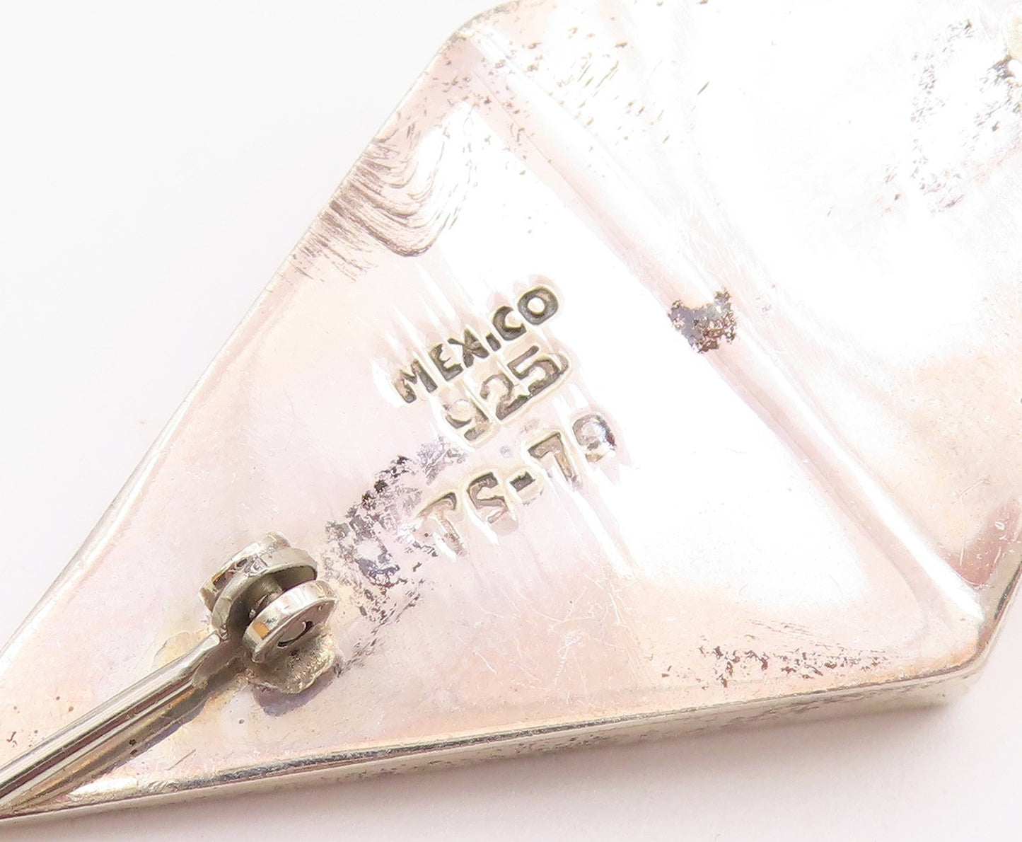 MEXICO 925 Silver  Vintage Double Triangle Pyramid Motif Brooch Pin  BP9678