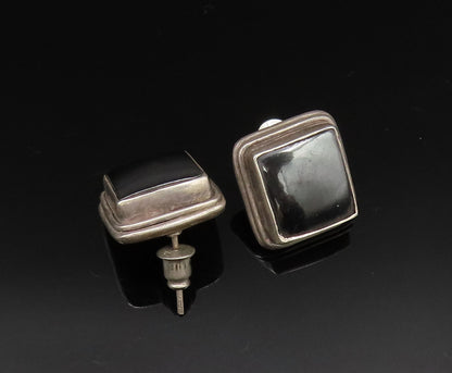 925 Sterling Silver  Vintage Inlaid Square Hematite Stud Earrings  EG11869