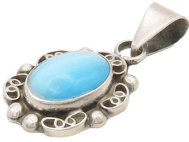 925 Sterling Silver  Vintage Blue Cat's Eye Stone Pretzel Pendant  PT13151