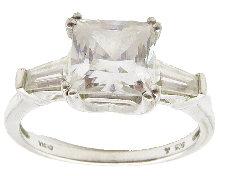 925 Sterling Silver  Shiny Prong Set Cubic Zirconia Band Ring Sz 8  RG14297