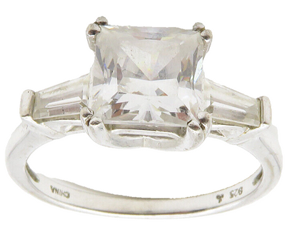 925 Sterling Silver  Shiny Prong Set Cubic Zirconia Band Ring Sz 8  RG14297