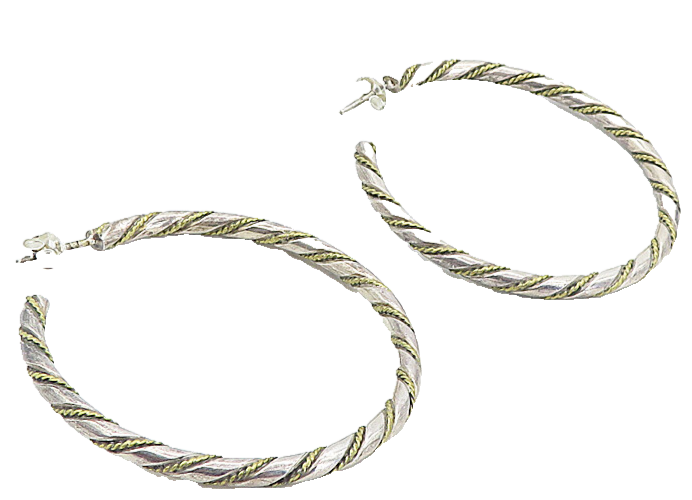 MEXICO 925 Sterling Silver  Vintage 2 Tone Rope Twist JHoop Earrings  EG4173