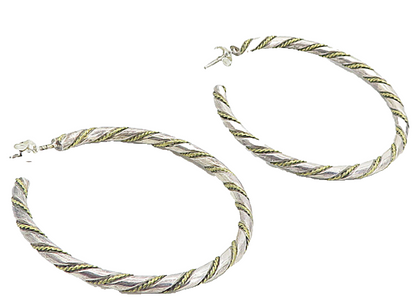 MEXICO 925 Sterling Silver  Vintage 2 Tone Rope Twist JHoop Earrings  EG4173