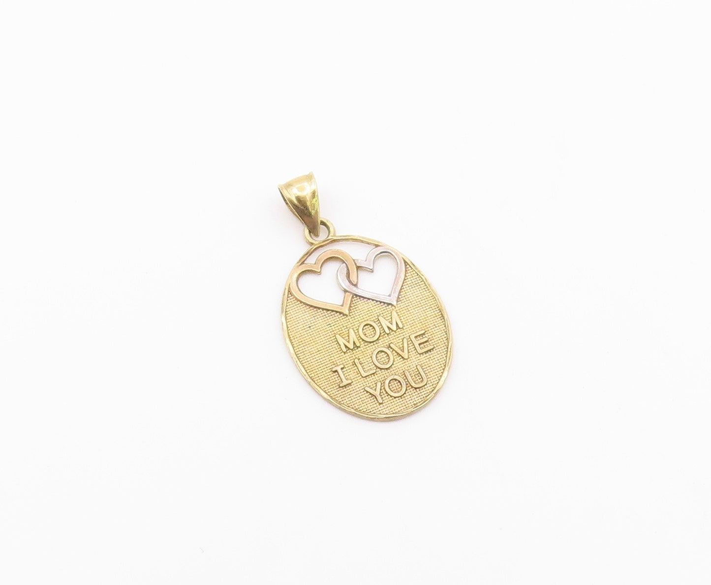 925 Sterling Silver  Vintage Mom I Love You Two Tone Hearts Pendant  PT16307