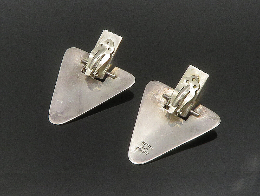 MEXICO 925 Silver  Vintage Heavy Triangle Fluted Non Pierced Earrings  EG11669
