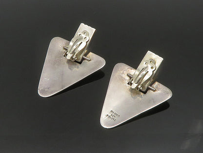 MEXICO 925 Silver  Vintage Heavy Triangle Fluted Non Pierced Earrings  EG11669