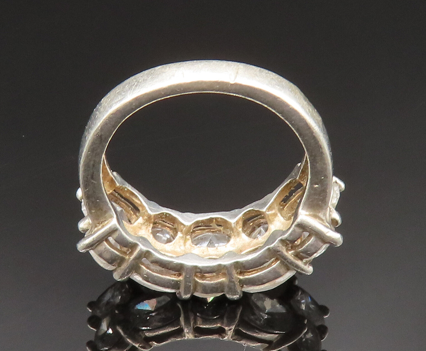 925 Silver  Vintage Double Row Cubic Zirconia Pattern Ring Sz 6.5  RG24853