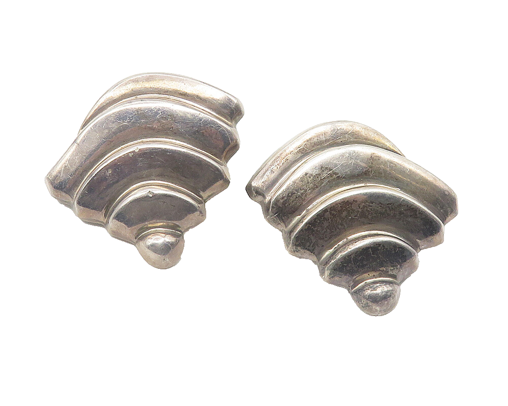 MEXICO 925 Sterling Silver Vintage Graduated Design Non Pierce Earrings EG6031