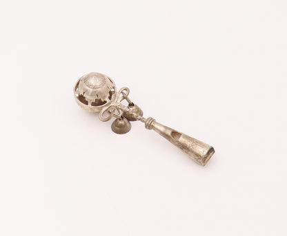 925 Silver  Vintage For Babies Dangling Bells Jingling Nose Making Toy  TR3515