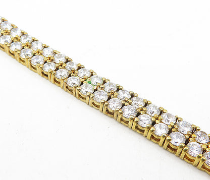 925 Sterling Silver  Cubic Zirconia 2 Row Gold Plated Tennis Bracelet  BT1719