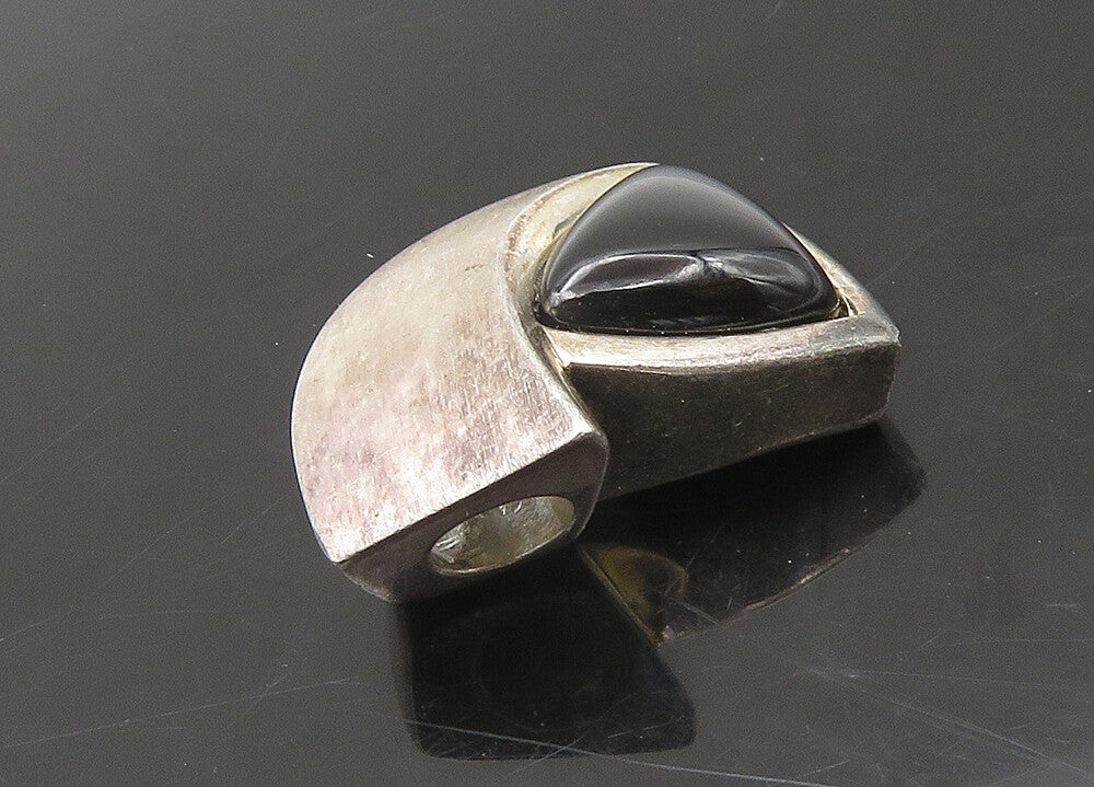 925 Sterling Silver  Vintage Black Onyx Smooth Matte Slide Pendant  PT18122