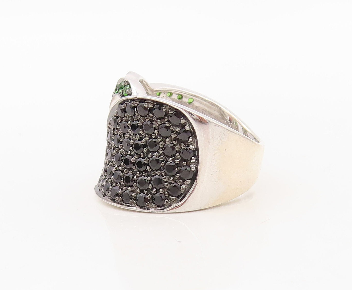 925 Sterling Silver Vintage Ring Designer Cutout Green CZ & Spinel Sz 7  RG30271