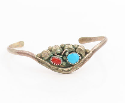 925 Sterling Silver Vintage Bracelet RONALD TOM NAVAJO Turquoise Cuff  BT11999