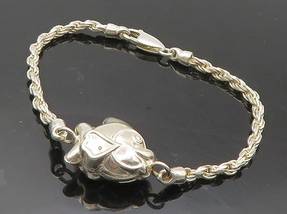 925 Sterling Silver  Vintage Hollow Fish Rope Twist Chain Bracelet  BT4151