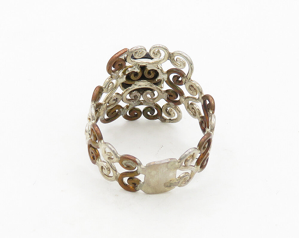925 Sterling Silver  Vintage Cabochon Cut Black Onyx Band Ring Sz 10  RG19799