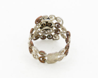 925 Sterling Silver  Vintage Cabochon Cut Black Onyx Band Ring Sz 10  RG19799