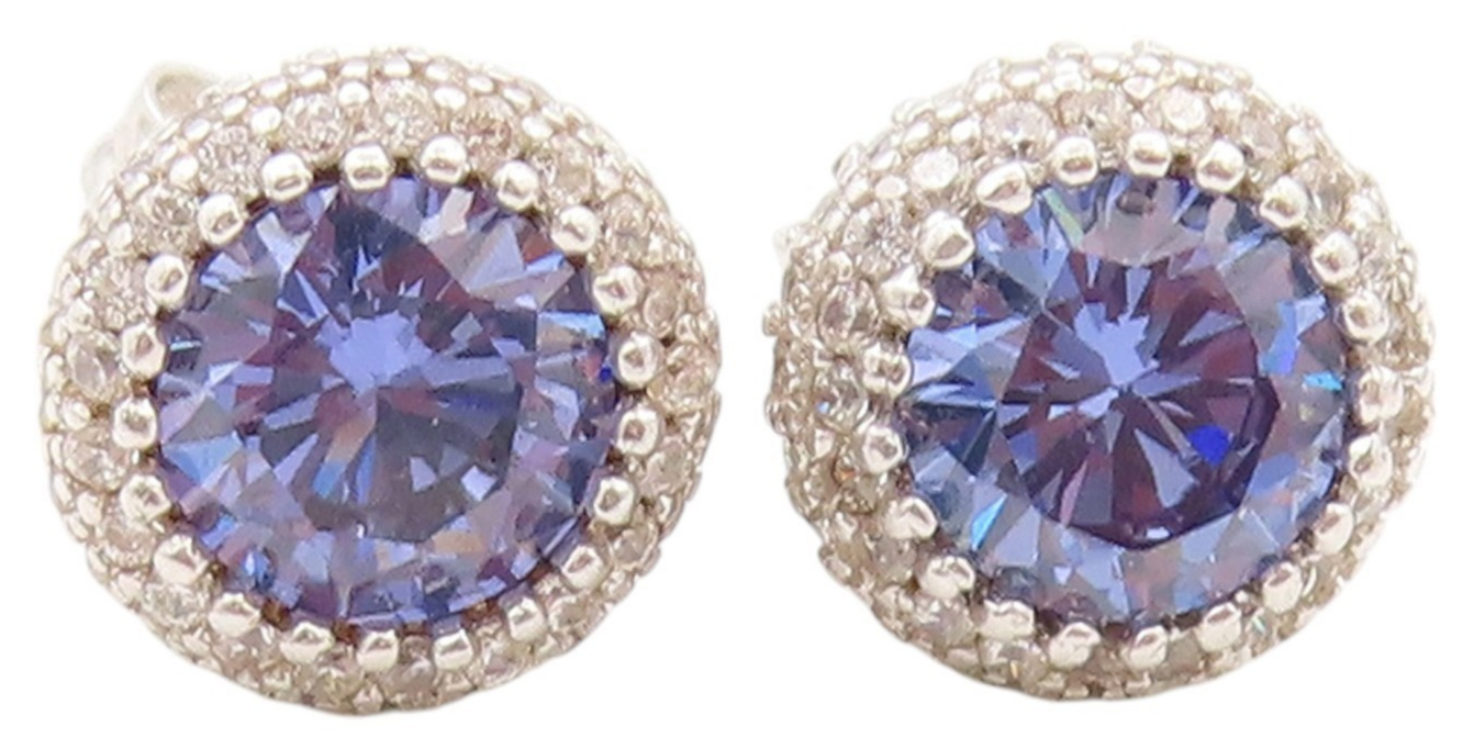 925 Sterling Silver Vintage Earrings Round Blue Halo White Topaz Studs  EG13643