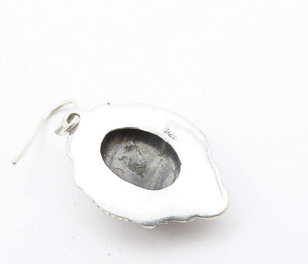 925 Sterling Silver  Vintage Cabochon Cut Grey Agate Dangle Earrings  EG3168