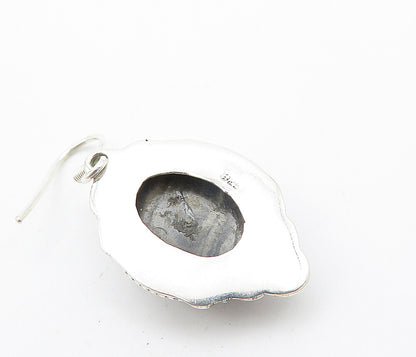 925 Sterling Silver  Vintage Cabochon Cut Grey Agate Dangle Earrings  EG3168