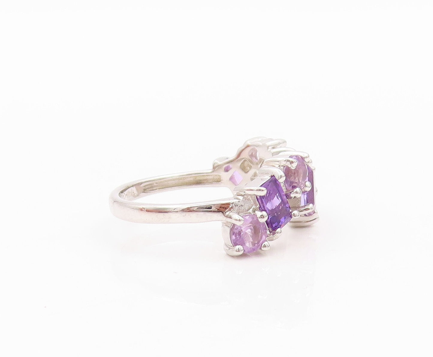 925 Sterling Silver Vintage Ring Brutalist Cut Multi Shade Amethyst Sz 7 RG31775