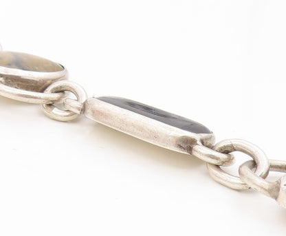 925 Sterling Silver Vintage Bracelet Chunky Multi Gemstone Solid Link  BT11709