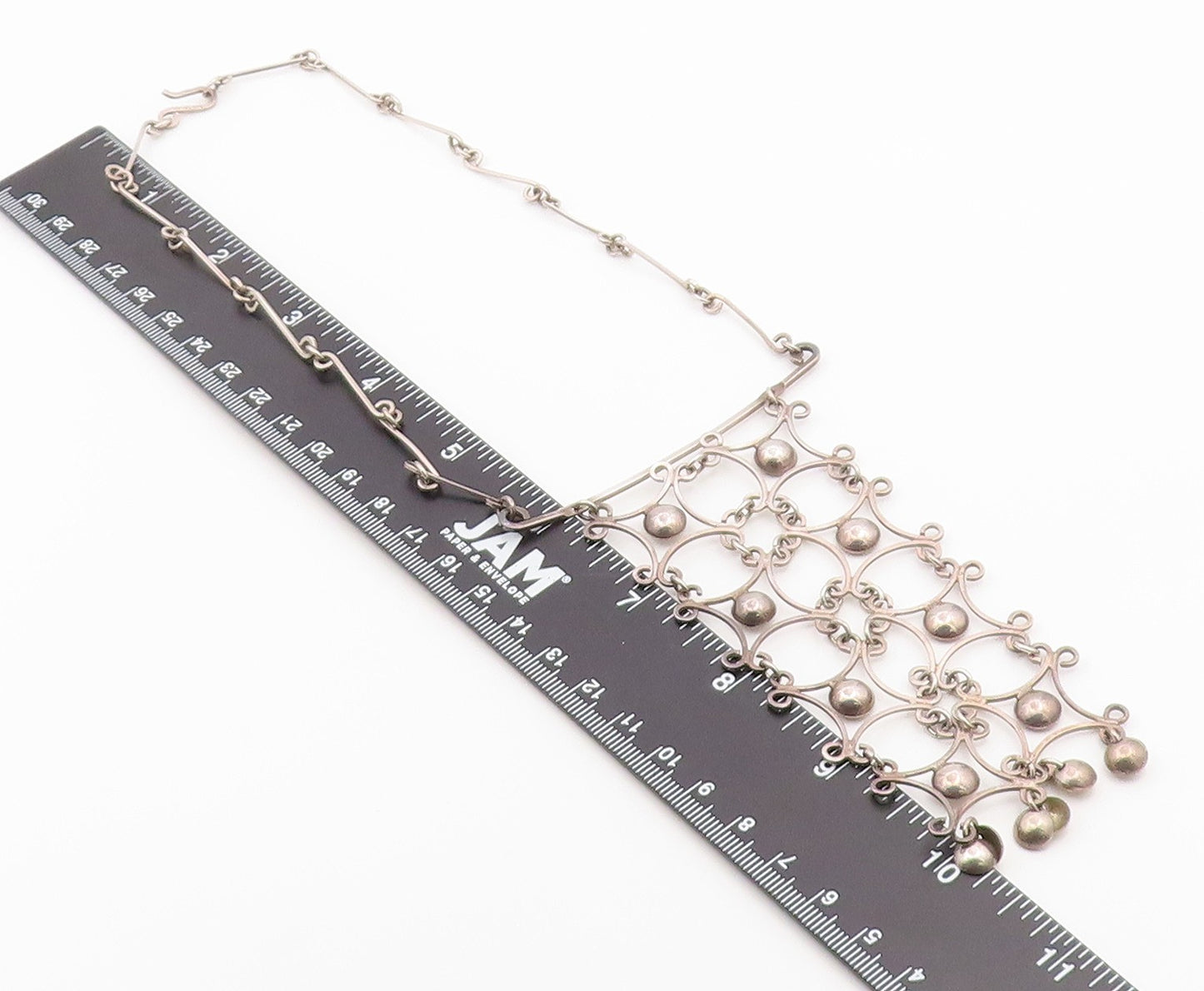 925 Sterling Silver Vintage Necklace Openwork Geometric Lattice Drop  NE4936