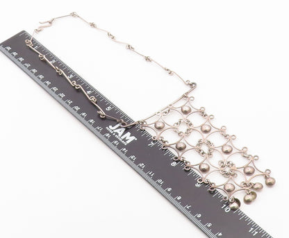 925 Sterling Silver Vintage Necklace Openwork Geometric Lattice Drop  NE4936