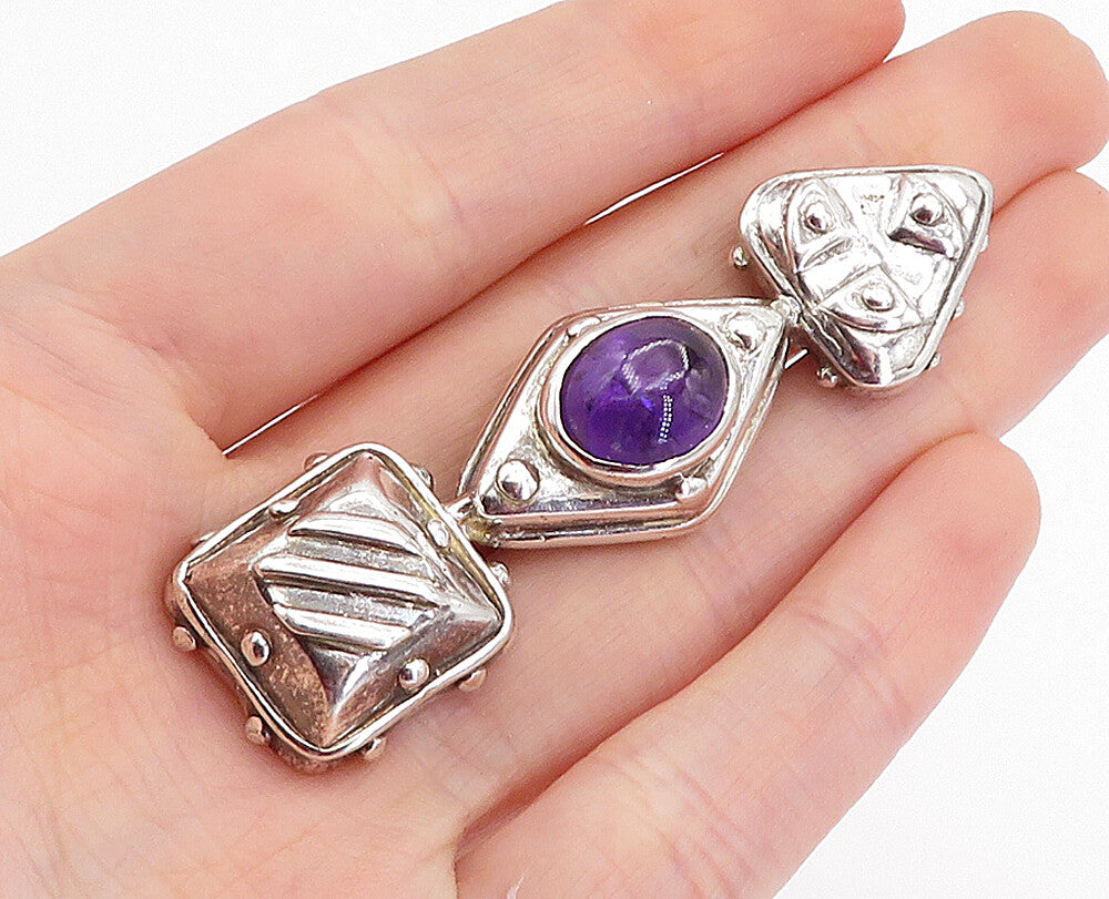 DAC STERLING 925 Sterling Silver  Vintage Amethyst Shiny Brooch Pin  BP1701