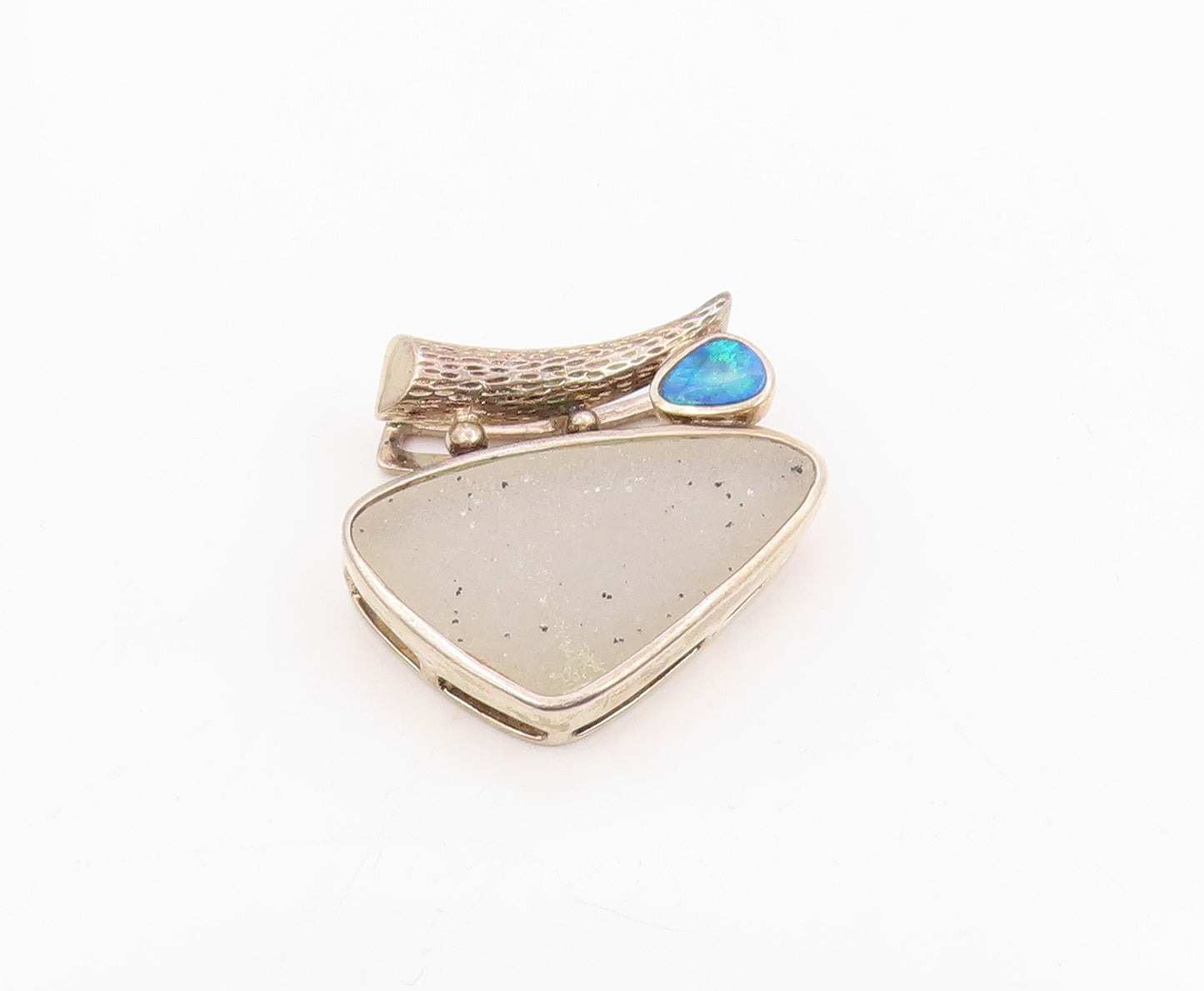 925 Sterling Silver Vintage Pendant WHITNEY KELLY Drusy Quartz & Opal  PT25779