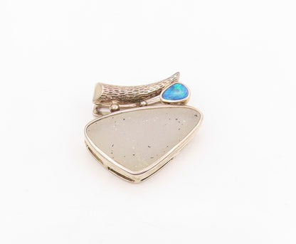 925 Sterling Silver Vintage Pendant WHITNEY KELLY Drusy Quartz & Opal  PT25779