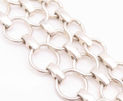 925 Sterling Silver Vintage Necklace Cutout Triple Ring Linked Chains  NE4290