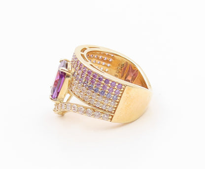 925 Sterling Silver Vintage Ring Gold Plated Classic Amethyst Band Sz 5 RG35883