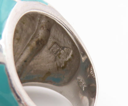 925 Sterling Silver Vintage Ring Large Turquoise & CZ Dome Band  Sz 6  RG35554