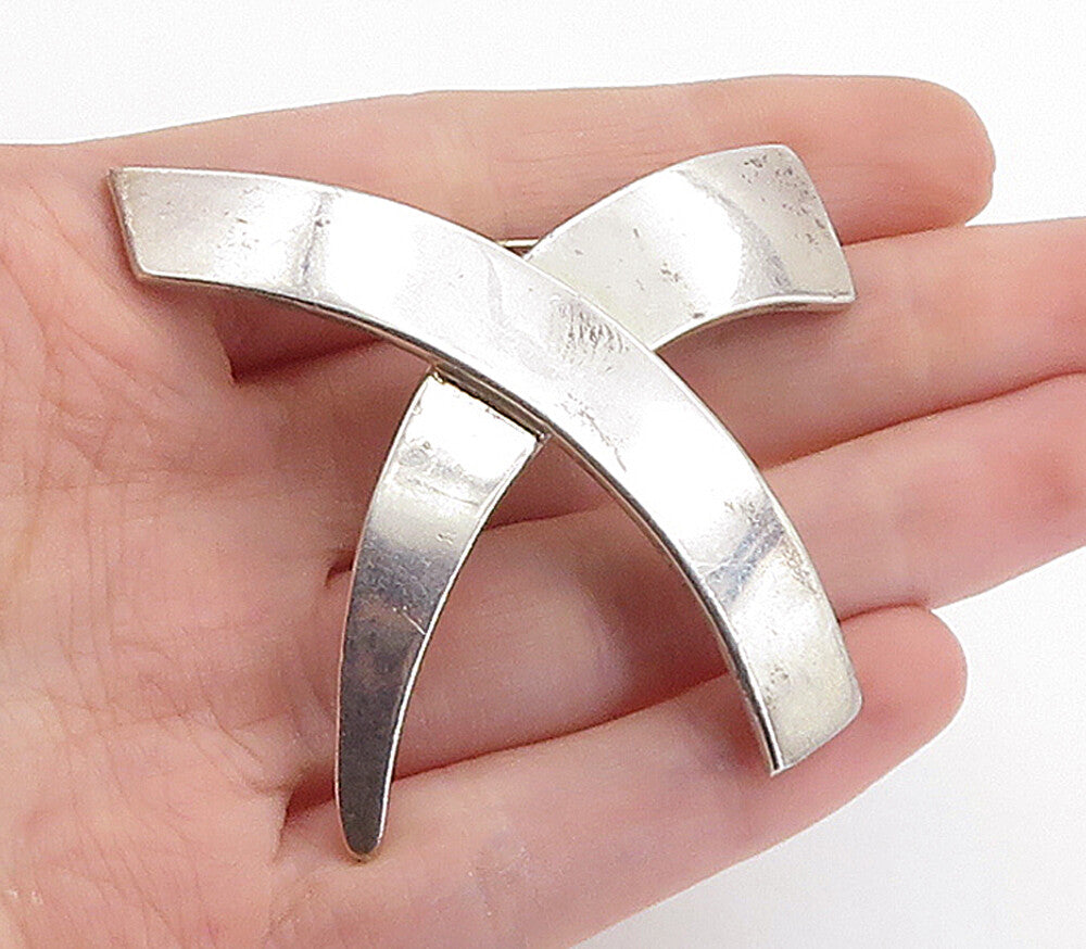 ERQUIDIA MEXICO 925 Sterling Silver Vintage Criss Cross Brooch Pin BP2753