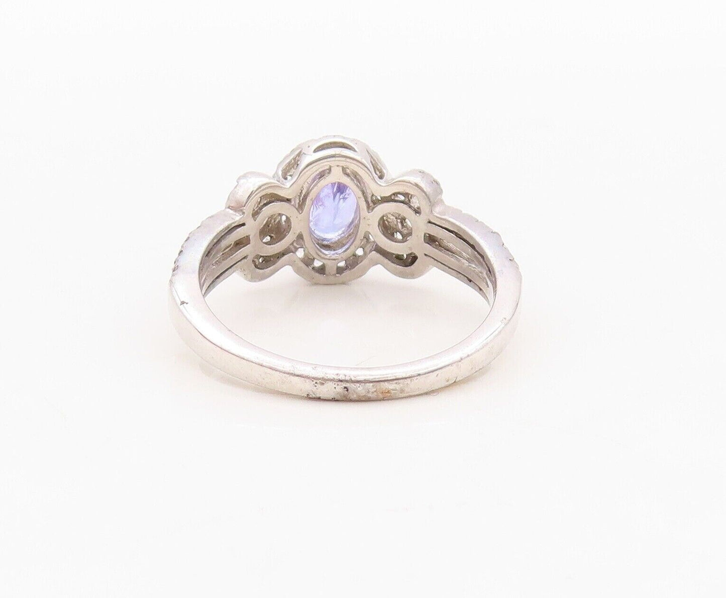 925 Sterling Silver Vintage Ring Swirly Carved Sapphire & CZ Inlay Sz 7  RG29979