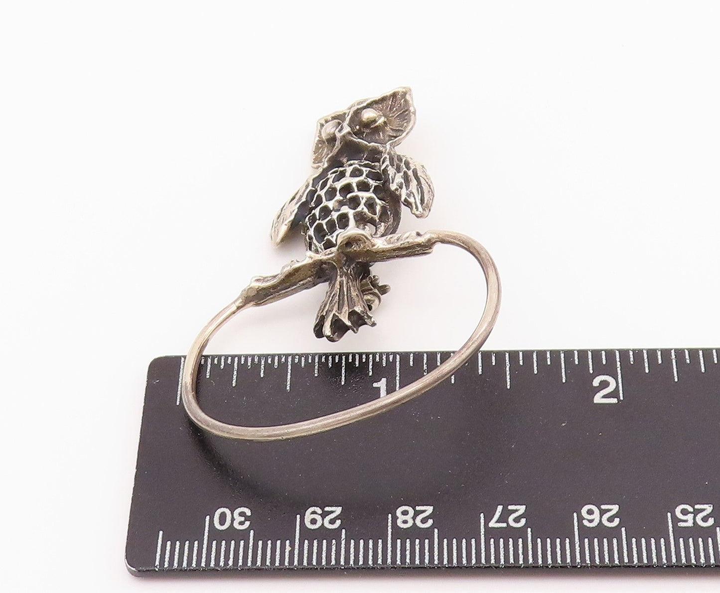925 Sterling Silver Vintage Brooch Dark Tone Cutout Owl On Ring  BP11699
