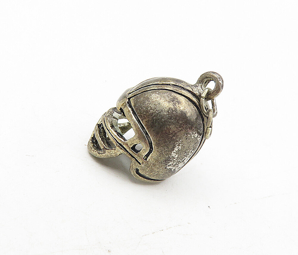 925 Sterling Silver  Vintage Dark Tone Football Helmet Sports Pendant  PT6683